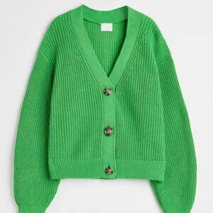 NWT H&M Bright Green Ribbed Knit Cardigan Size Small